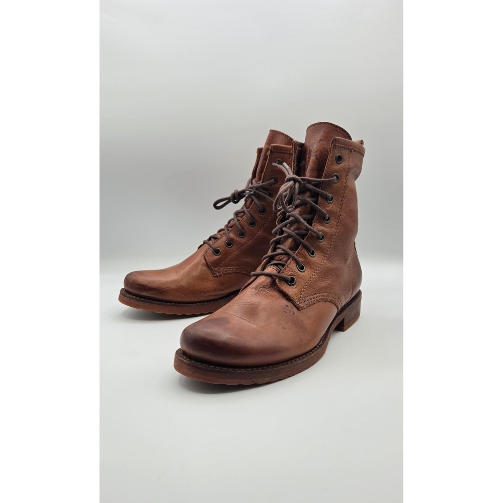 Frye Veronica Women's Combat Boots 8 B Cognac Brown Leather Lace Up Goodyear
